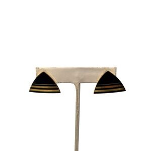 Vintage Skye Gold Tone Black‎ Enamel Elegant Triangle Pierced Stud Earrings
